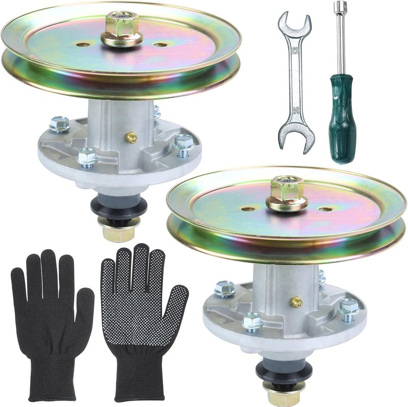 POSFLAG 2 Pack GY21098 Spindle Assembly Pre-Greased with GX20367 Spindle Pulley Replaces AUC15811 Spindle, GY20454, GY20962, UC23728 for John Deere D125 D130 D110 E100 E130 LA115 LA105 D105 Decks - Image 1